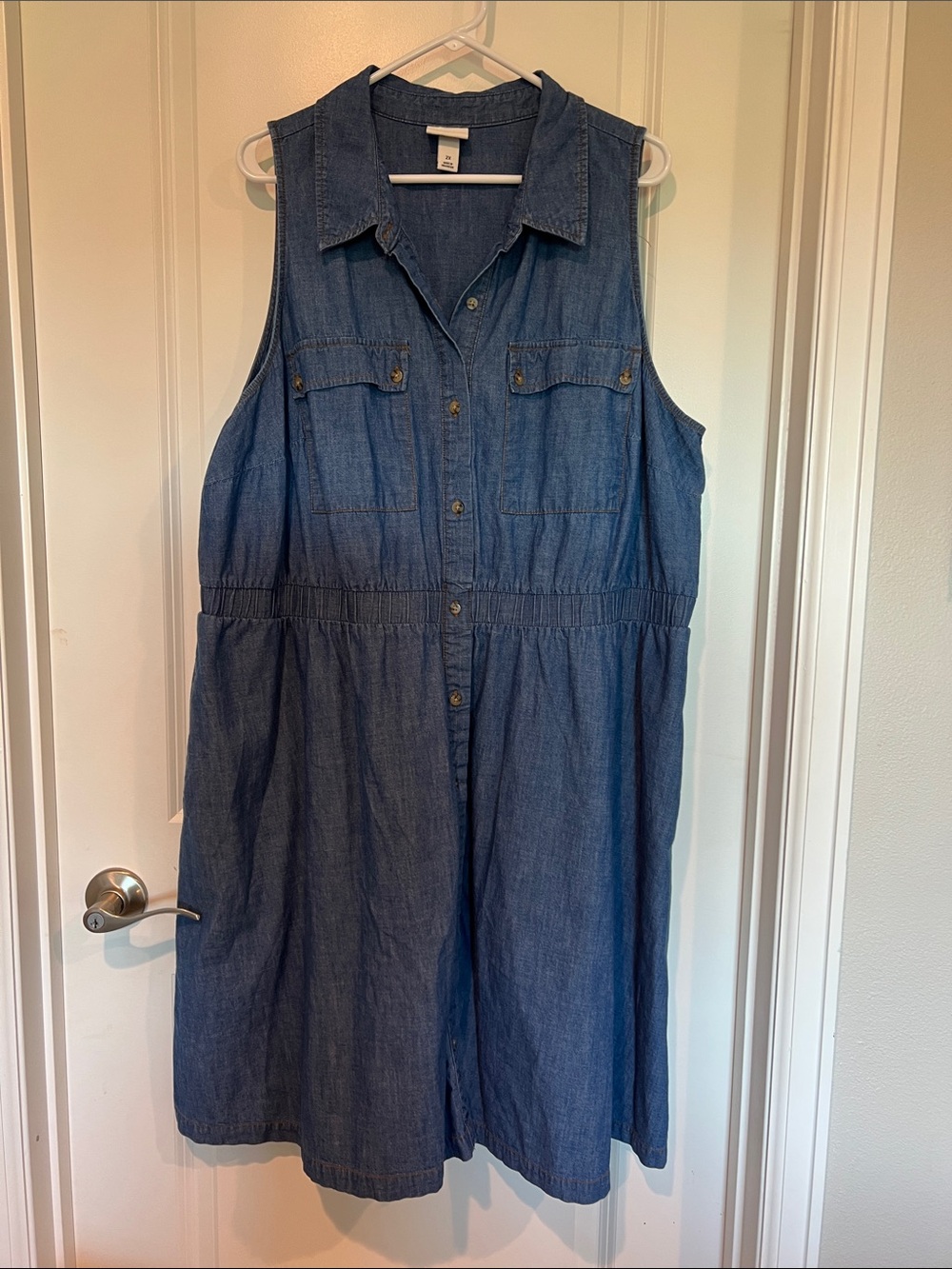 Sleeveless Chambray Shirt Dress - Blue